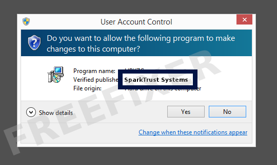 Screenshot where SparkTrust Systems appears as the verified publisher in the UAC dialog